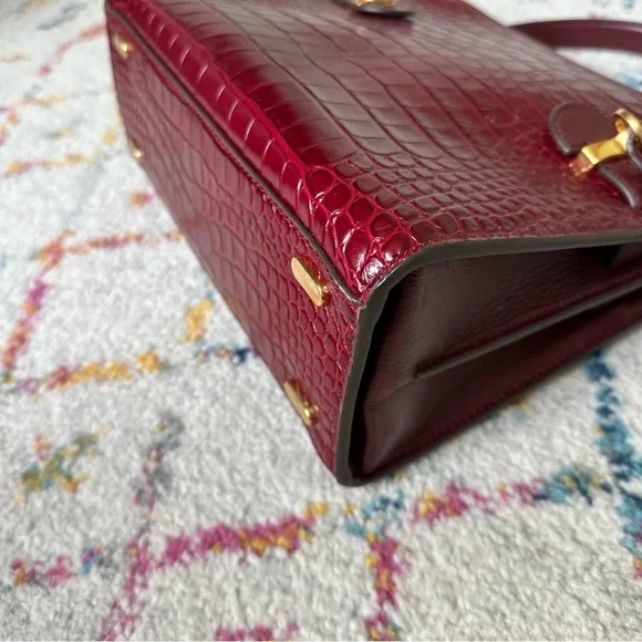 Tory Burch Lee Radziwill Embossed Small Double Bag in Roma Red - Picture 3 of 15